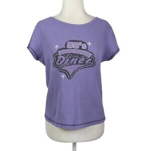Vintage Y2K Mix It Purple Waffle Knit 50's Diner Graphic Baby Tee M